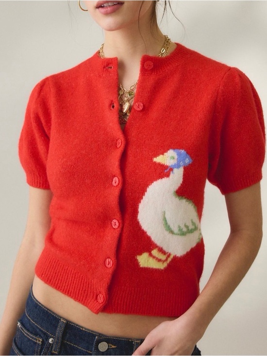 Kimchi Blue Sweaters - NWOT Urban Outfitters Kimchi Blue Kate Goose Motif Puff Short Sleeve Cardigan, S